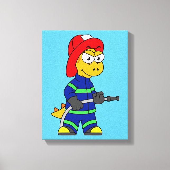 Illustration av en Tyrannosaurus Rex-brandman. Canvastryck (Framsida)