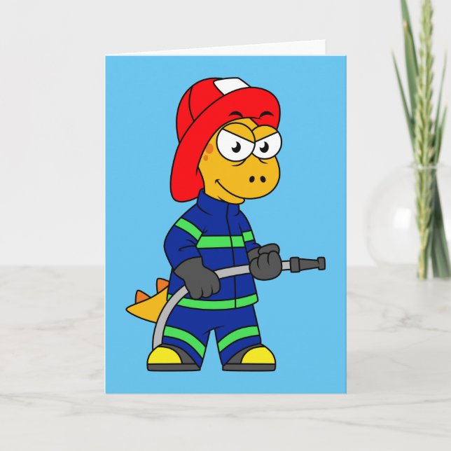 Illustration av en Tyrannosaurus Rex-brandman. Kort (Framsida)