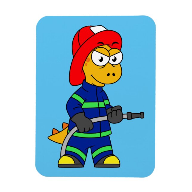 Illustration av en Tyrannosaurus Rex-brandman. Magnet (Vertikal)