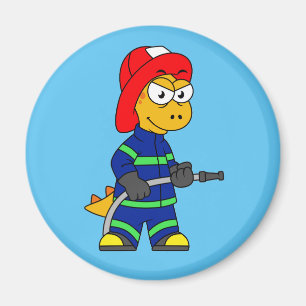 Illustration av en Tyrannosaurus Rex-brandman. Magnet