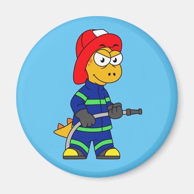 Illustration av en Tyrannosaurus Rex-brandman. Magnet (Framsidan)