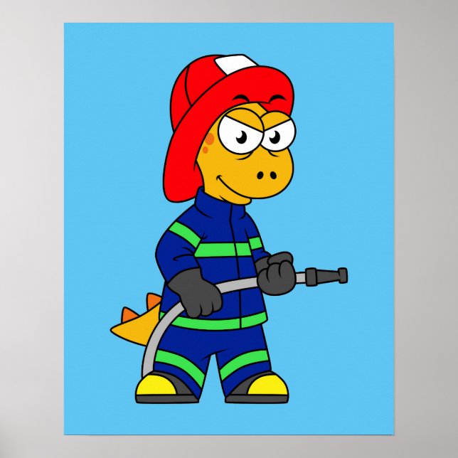 Illustration av en Tyrannosaurus Rex-brandman. Poster (Framsidan)