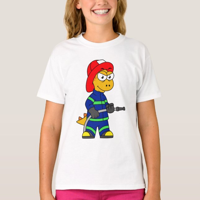 Illustration av en Tyrannosaurus Rex-brandman. T Shirt (Framsida)