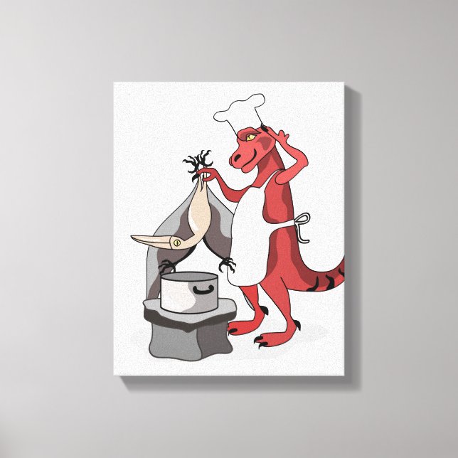 Illustration av en Tyrannosaurus Rex Chef-kokning. Canvastryck (Framsida)