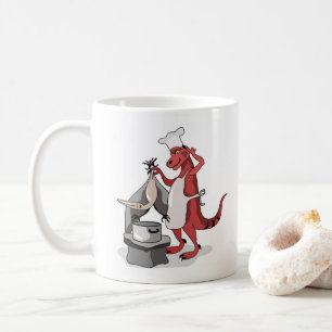 Illustration av en Tyrannosaurus Rex Chef-kokning. Kaffemugg