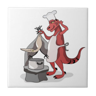Illustration av en Tyrannosaurus Rex Chef-kokning. Kakelplatta