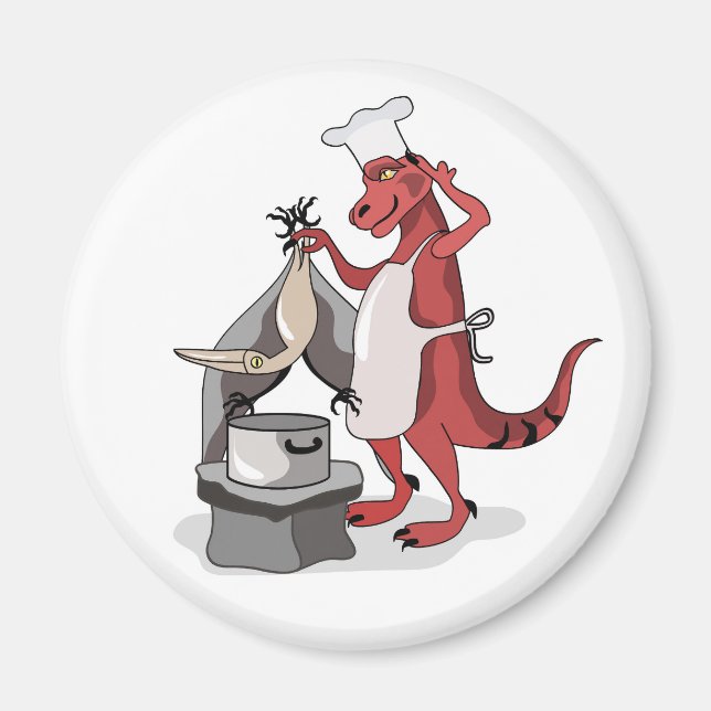 Illustration av en Tyrannosaurus Rex Chef-kokning. Magnet (Framsidan)