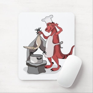 Illustration av en Tyrannosaurus Rex Chef-kokning. Musmatta
