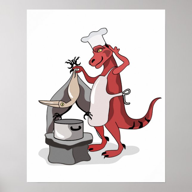 Illustration av en Tyrannosaurus Rex Chef-kokning. Poster (Framsidan)