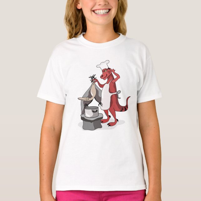 Illustration av en Tyrannosaurus Rex Chef-kokning. T Shirt (Framsida)