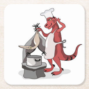 Illustration av en Tyrannosaurus Rex Chef-kokning. Underlägg Papper Kvadrat