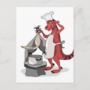 Illustration av en Tyrannosaurus Rex Chef-kokning. Vykort