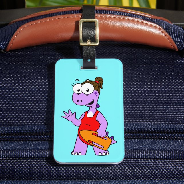 Illustration av en Tyrannosaurus Rex Lifeguard. Bagagebricka (Framsida Insitu 2)