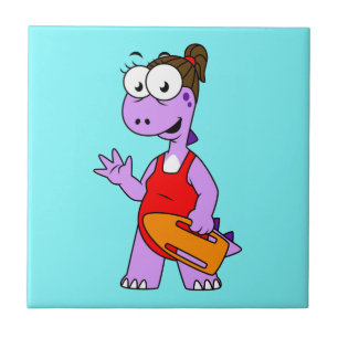 Illustration av en Tyrannosaurus Rex Lifeguard. Kakelplatta