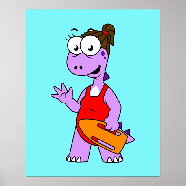 Illustration av en Tyrannosaurus Rex Lifeguard. Poster (Framsidan)