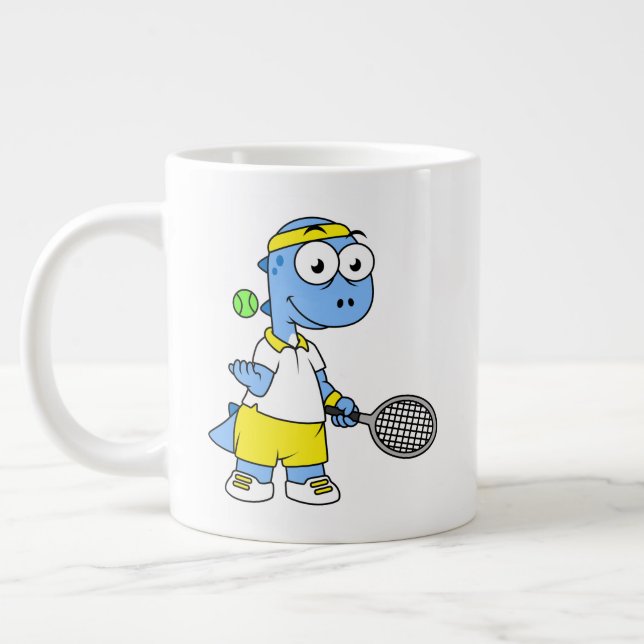 Illustration av en Tyrannosaurus Rex Tennis Player Jumbo Mugg (Vänster)