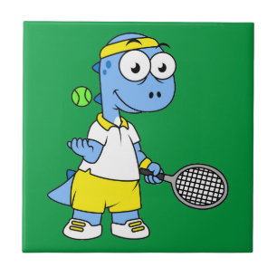 Illustration av en Tyrannosaurus Rex Tennis Player Kakelplatta