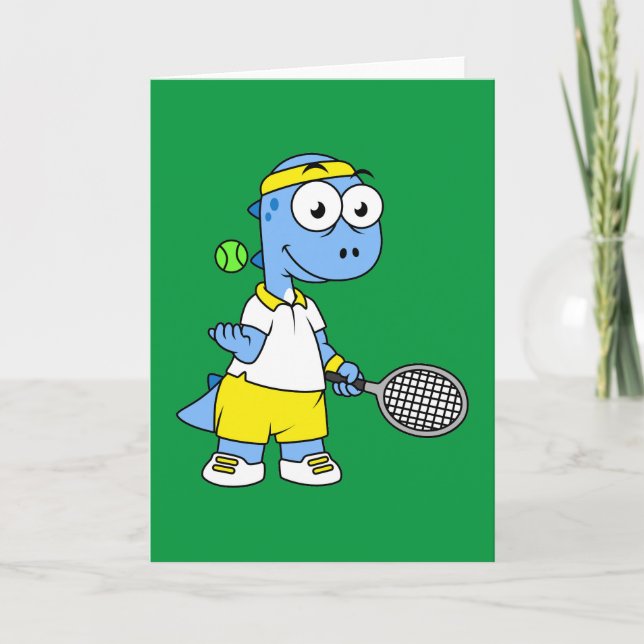 Illustration av en Tyrannosaurus Rex Tennis Player Kort (Framsida)
