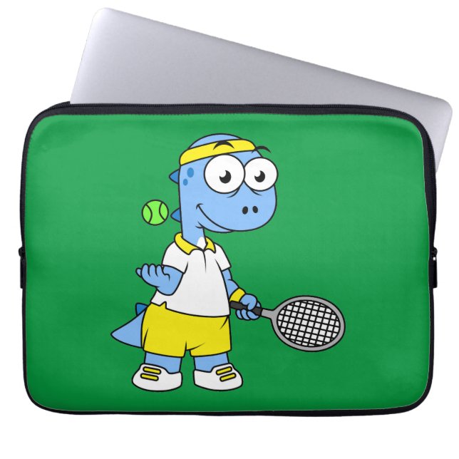 Illustration av en Tyrannosaurus Rex Tennis Player Laptop Fodral (Framsidan)