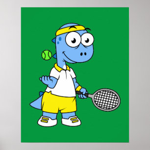 Illustration av en Tyrannosaurus Rex Tennis Player Poster