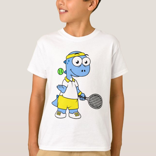 Illustration av en Tyrannosaurus Rex Tennis Player T Shirt (Framsida)