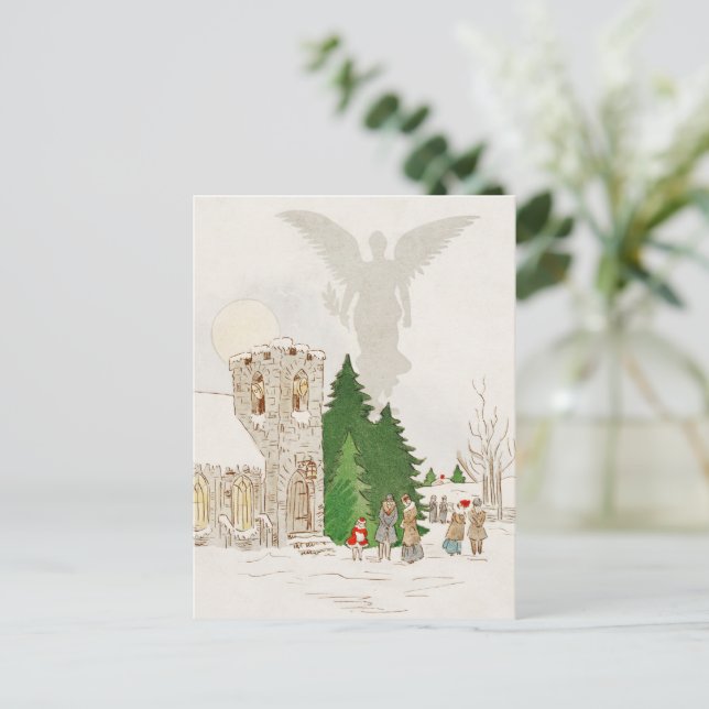 Illustration av en vit jul med en ängel helg vykort (Stående Fram)