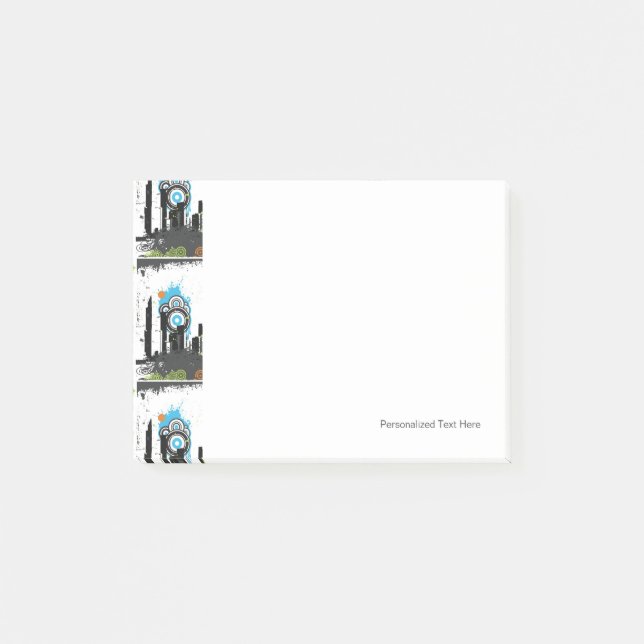 Illustration av ett grungligt cityscape post-it block (Framsida)