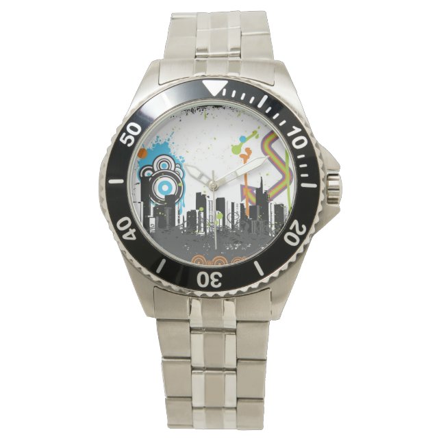 Illustration av ett grungligt citysslande armbandsur (Framsida)