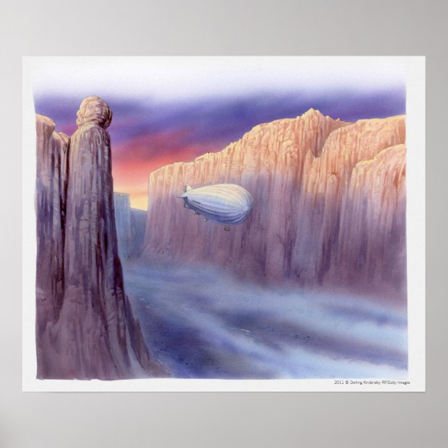 Illustration av ett luftskepp som färdas poster (Framsidan)