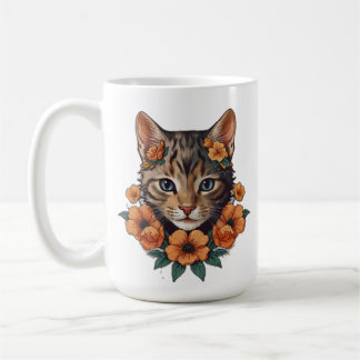 illustration av ett tryck av söta kattblommor kaffemugg