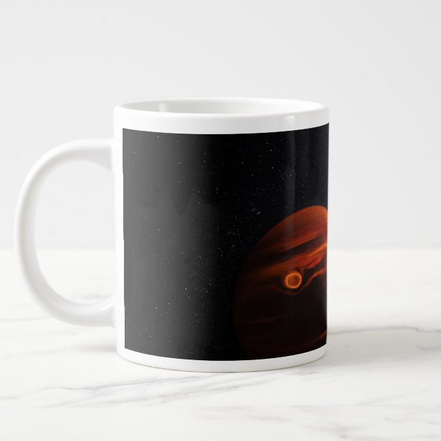 Illustration av exoplanet VHS 1256 B och dess stjä Jumbo Mugg (Vänster)