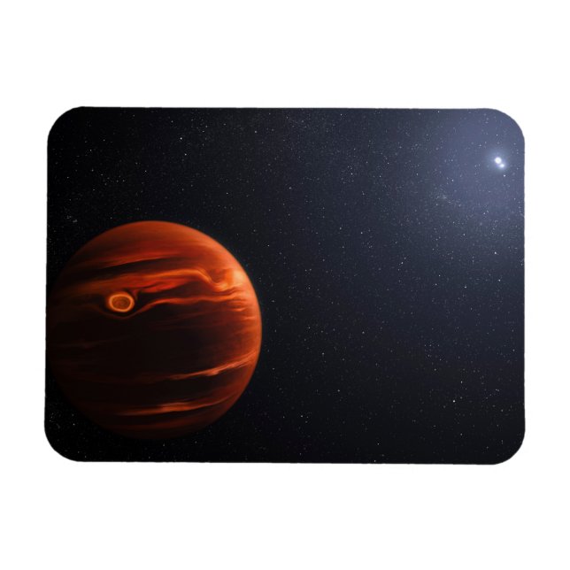 Illustration av exoplanet VHS 1256 B och dess stjä Magnet (Horisontell)