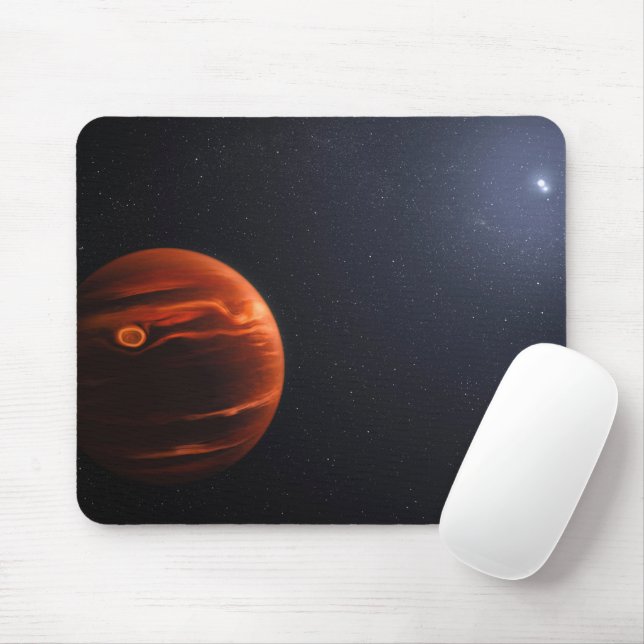 Illustration av exoplanet VHS 1256 B och dess stjä Musmatta (Med mus)