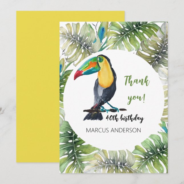 Illustration av exotisk vattenfärg för Toucan Exot Tack Kort (Fram/baksida)