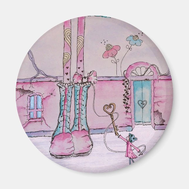 Illustration av fantasifull flicka rund magnet (Framsidan)