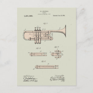 Illustration av färgat Trumpet-patent för Vintage Vykort