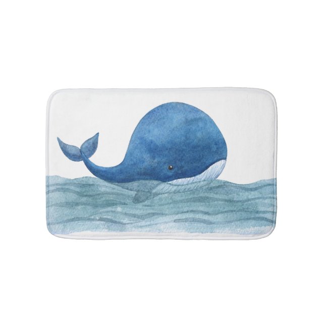 Illustration av färgen Cute Blue Whale Watercolor Badrumsmatta (Framsidan)