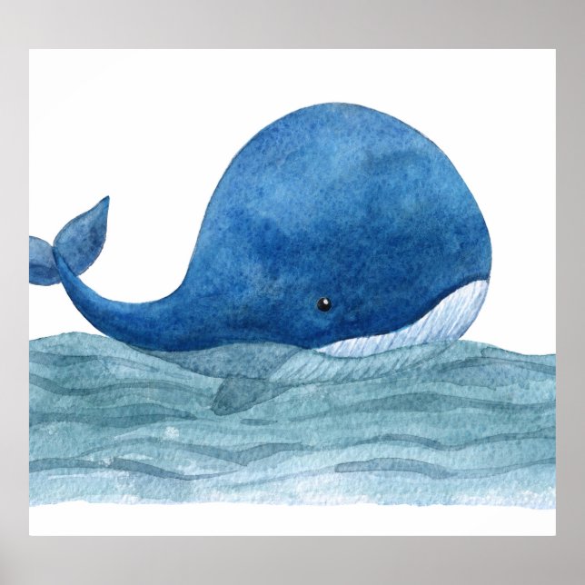 Illustration av färgen Cute Blue Whale Watercolor Poster (Framsidan)