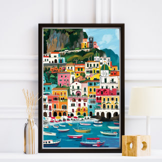 Illustration av färgfull Amalfi Kusten Beach Fototryck