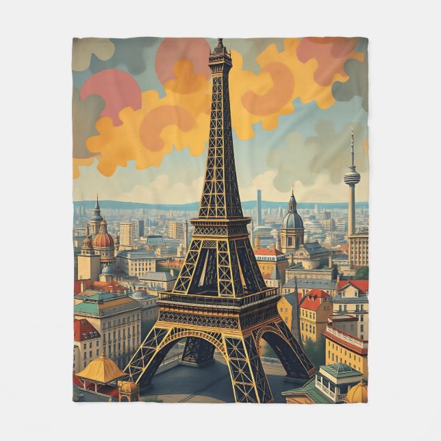 Illustration av färgfull konst Deco Eiffel Torn Fleecefilt (Framsidan)