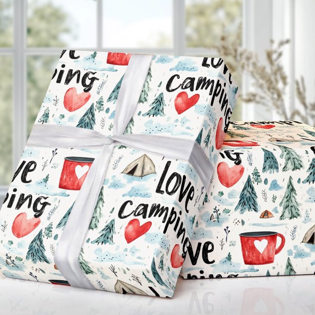 Illustration av färgsfärgen Kärlek Camping Travel Presentpapper (Watercolor Love Camping Travel Illustration Wrapping Paper)