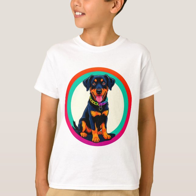 Illustration av färgstark rotweiler t shirt (Framsida)