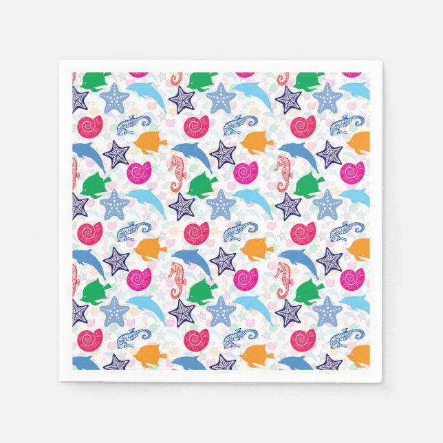 Illustration av färgstarka havsdjur Mönster Pappersservett (Framsidan)