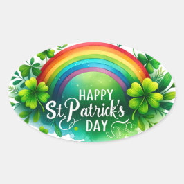 Illustration av färgstarka regnbågar i st patricks ovalt klistermärke