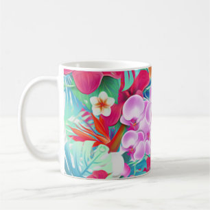 Illustration av färgstarka tropiska Löv och blom Kaffemugg