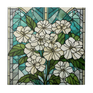 Illustration av fastfärgat glas Hydrangea Kakelplatta