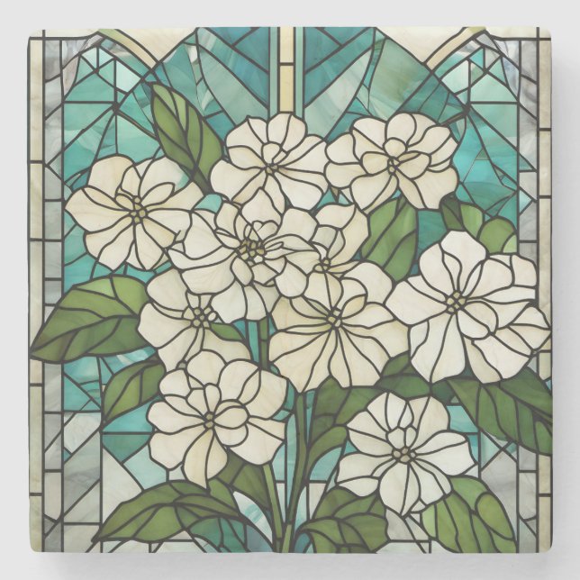 Illustration av fastfärgat glas Hydrangea Stenunderlägg (Framsidan)