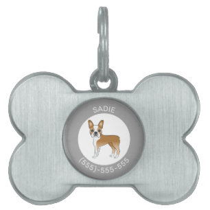 Illustration av Fawn och Vit Boston Terrier Hund ID-bricka Husdjur
