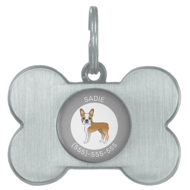 Illustration av Fawn och Vit Boston Terrier Hund ID-bricka Husdjur (Framsidan)