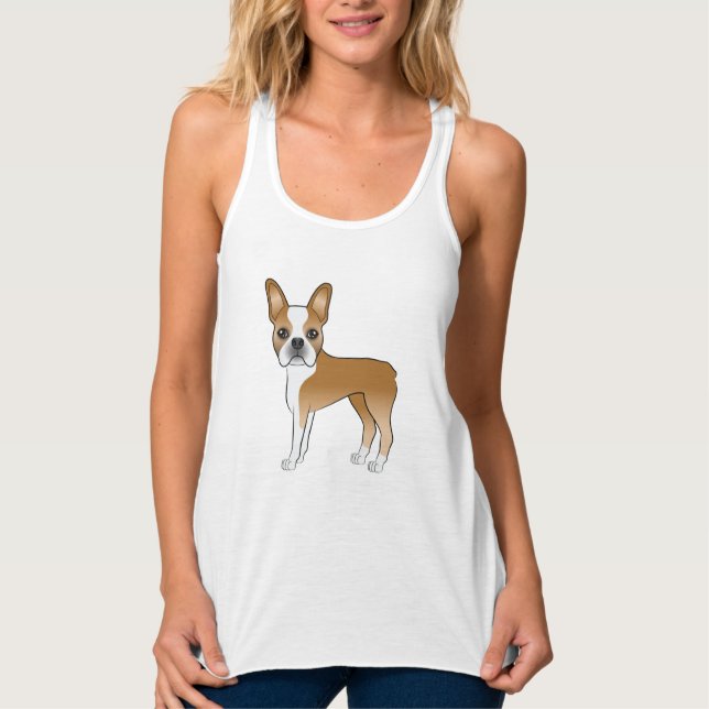 Illustration av Fawn och Vit Boston Terrier Hund Linne Med Racerback (Framsida)